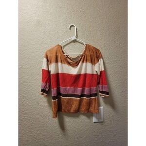 Ann Taylor LOFT Multicolored Ramie/Rayon Striped 3/4 Sleeve Knit Top Size S